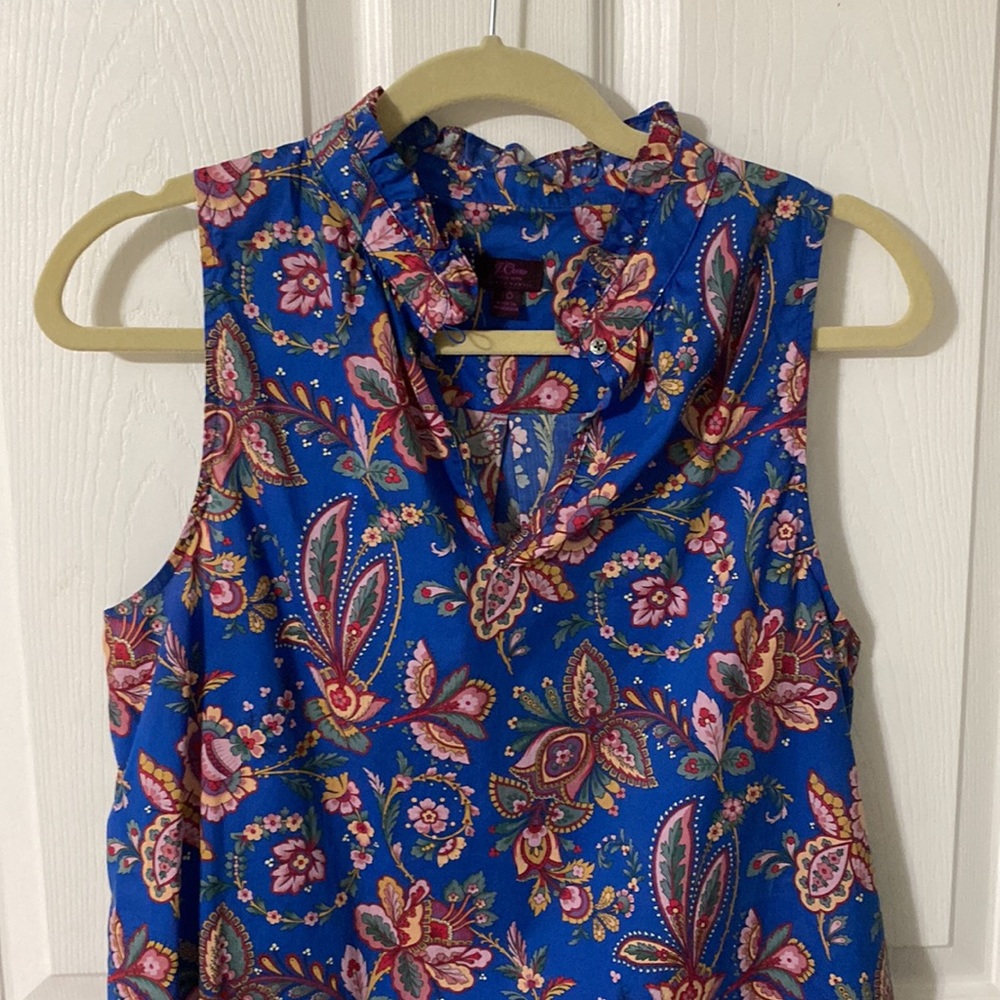 JCrew Liberty of London sleeveless ruffle neck blouse